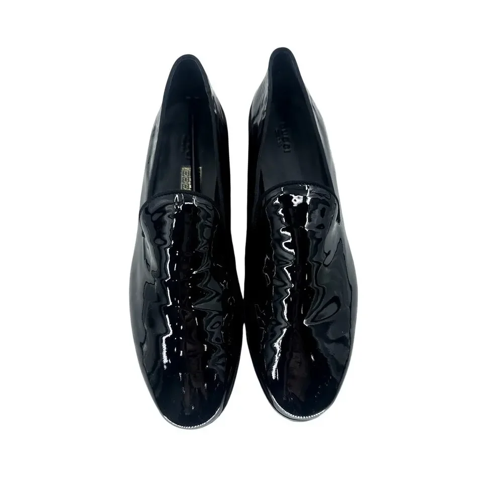Gucci Glossy Black Vernice Crystal Leather Slip-On Loafers Men's Size EU41 US7.5